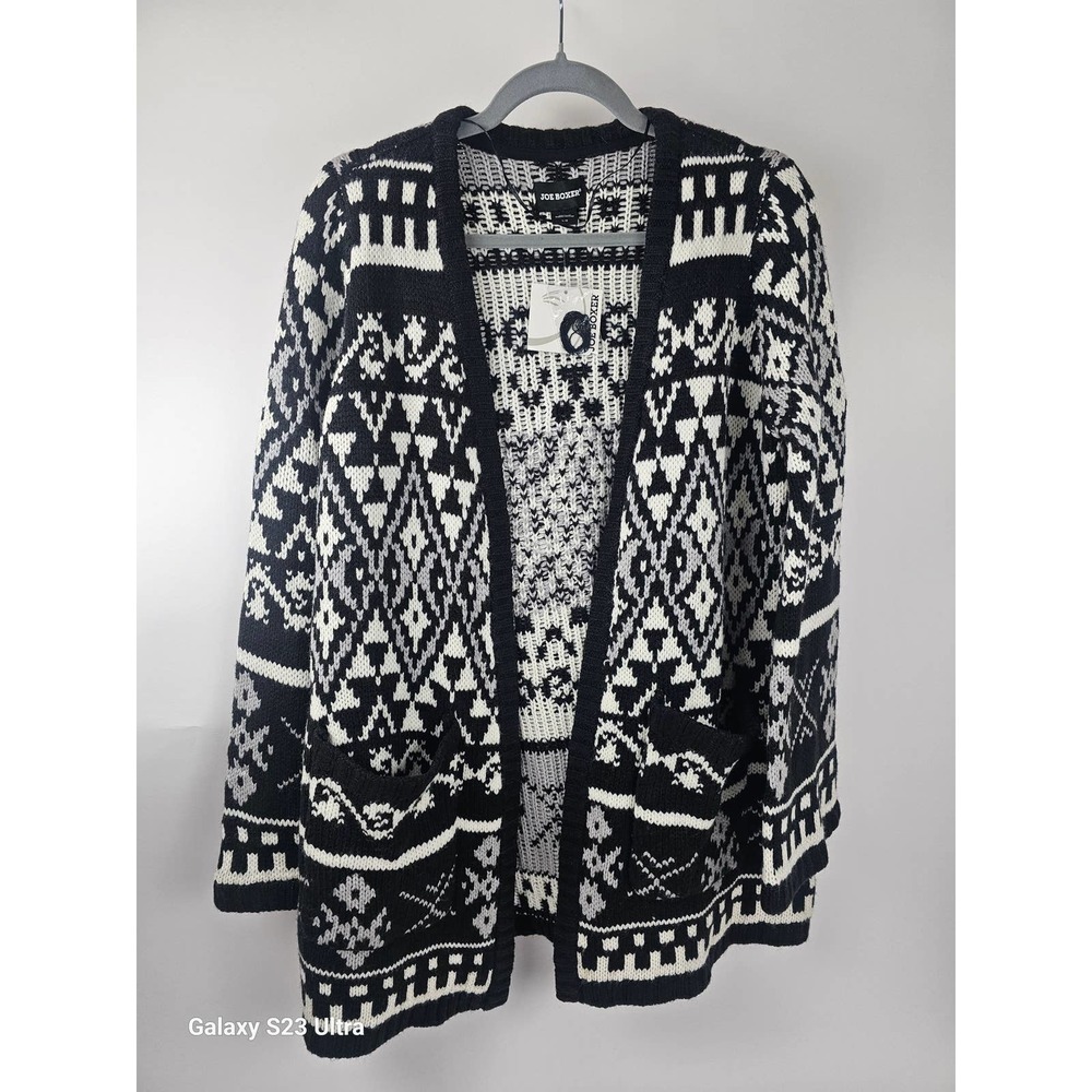 Women's oversized Joe boxer Faire Isle black and white cardigan szL, NWT
